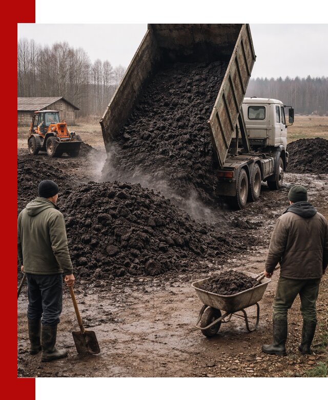 Доставка низинного торфа с разгрузкой и доставкой в Сорочинске