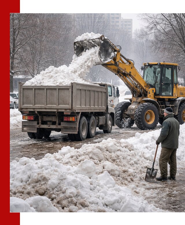 Вывоз снега грузовой техникой в Сорочинске оперативно и чисто